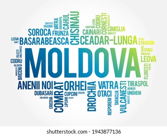 Lista de ciudades de Moldavia de antecedentes de cálculo de nubes de palabras, educación y concepto de viajes