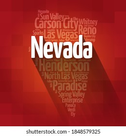 Liste der Städte in Nevada USA Staat, Karte Silhouette Wort Cloud Karte Konzept