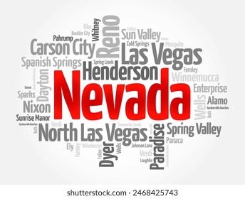 List of cities in Nevada USA state, word cloud concept background