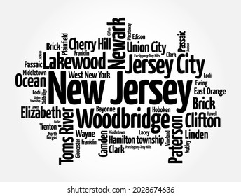 List of cities in New Jersey USA state, word cloud concept background