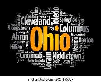 List of cities in Ohio USA state, word cloud concept background