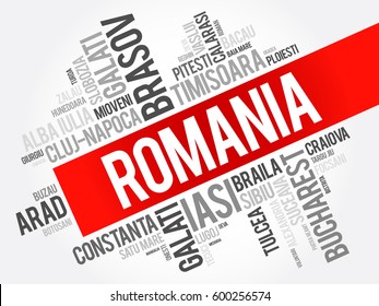 List of cities in Romania word cloud collage, business and travel concept background