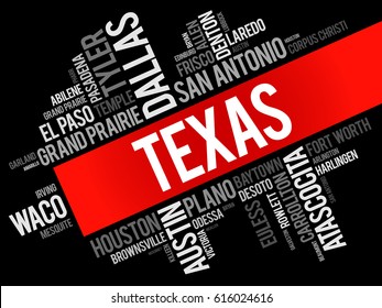 List of cities in Texas USA state word cloud, concept background