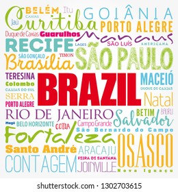 List of cities and towns in Brazil, word cloud collage, business and travel concept background