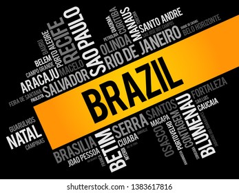 List of cities and towns in Brazil, word cloud collage, business and travel concept background