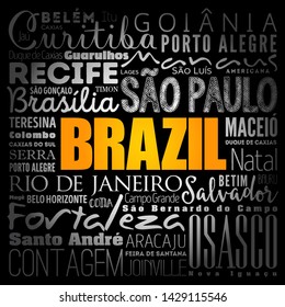 List of cities and towns in Brazil, word cloud collage, business and travel concept background