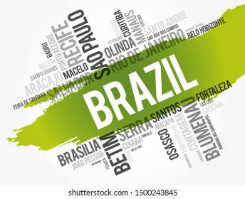 List of cities and towns in Brazil, word cloud collage, business and travel concept background