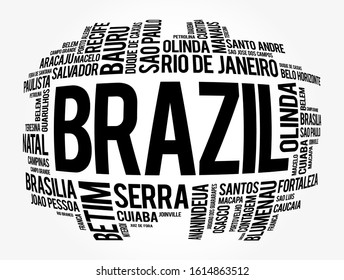 List of cities and towns in Brazil, word cloud collage, business and travel concept background