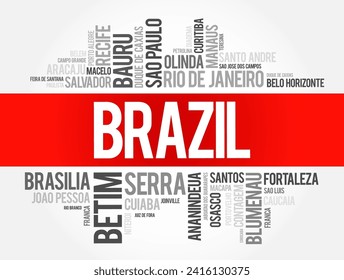 List of cities and towns in Brazil, word cloud collage, business and travel concept background