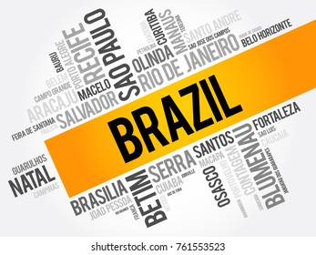 List of cities and towns in Brazil, word cloud collage, business and travel concept background