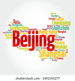 List of cities and towns in CHINA, map word cloud, business and travel concept background