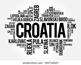 List of cities and towns in Croatia, word cloud collage, business and travel concept background