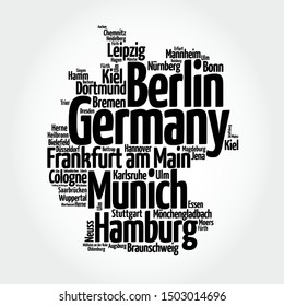 List of cities and towns in GERMANY, map word cloud collage, business and travel concept background