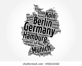 List of cities and towns in GERMANY, map word cloud collage, business and travel concept background