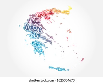 List of cities and towns in Greece, map word cloud collage, business and travel concept background