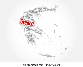 List of cities and towns in Greece, map word cloud collage, business and travel concept background