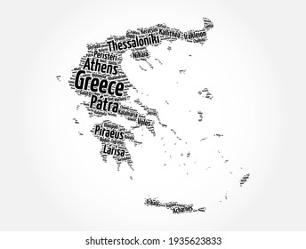 List of cities and towns in Greece, map word cloud collage, business and travel concept background