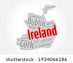 List of cities and towns in Ireland, map word cloud collage, business and travel concept background