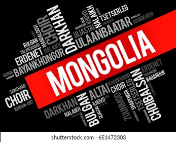 List of cities and towns in Mongolia, word cloud collage, business and travel concept background