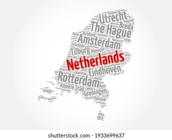 List of cities and towns in Netherland, map word cloud collage, business and travel concept background