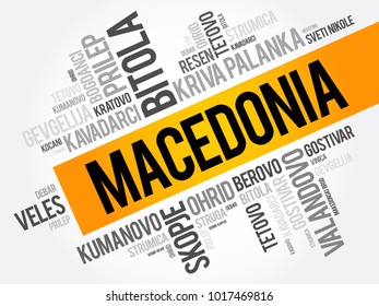 List of cities and towns in the Republic of Macedonia, word cloud collage, business and travel concept background