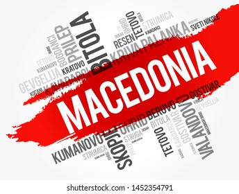 List of cities and towns in the Republic of Macedonia, word cloud collage, business and travel concept background