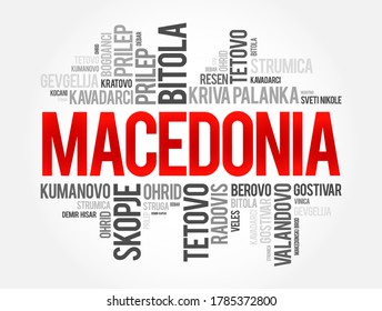 List of cities and towns in the Republic of Macedonia, word cloud collage, business and travel concept