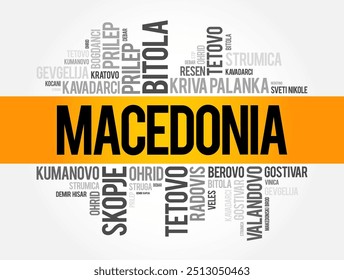 List of cities and towns in the Republic of Macedonia, word cloud collage, business and travel concept