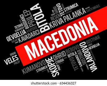 List of cities and towns in the Republic of Macedonia, word cloud collage, business and travel concept background