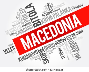 List of cities and towns in the Republic of Macedonia, word cloud collage, business and travel concept background