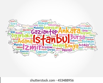 List of cities in Turkey word cloud map, concept background