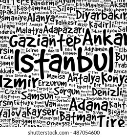 List of cities in Turkey word cloud pattern, concept background