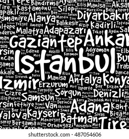 List of cities in Turkey word cloud pattern, concept background