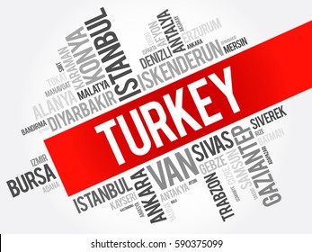 List of cities in Turkey word cloud collage, business and travel concept background
