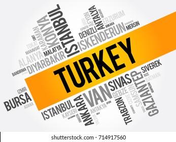 List of cities in Turkey word cloud collage, business and travel concept background