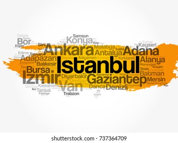 List of cities in Turkey word cloud map, concept background