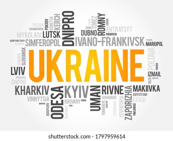 List of cities in Ukraine word cloud collage, business and travel concept background