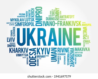 List of cities in Ukraine word cloud collage, business and travel concept background