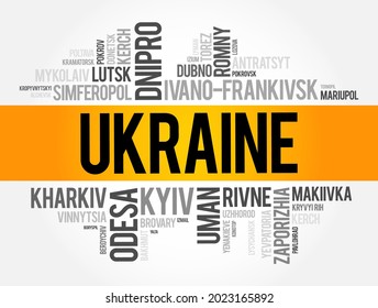List of cities in Ukraine word cloud collage, business and travel concept background
