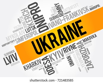 List of cities in Ukraine word cloud collage, business and travel concept background