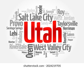 List of cities in Utah USA state, word cloud concept background svg