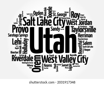 List of cities in Utah USA state, word cloud concept background svg