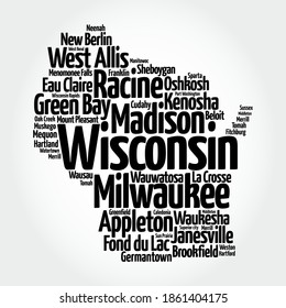 List Cities Wisconsin Usa State Map Stock Vector (Royalty Free) 1861404175