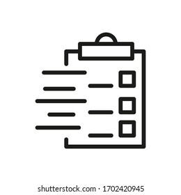 List, Clipboard. Outline of a vector icon for web design applications isolated on a white background.