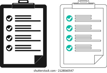 List of completed tasks. Checklist set, checklist. Vector, cartoon illustration. Vector.