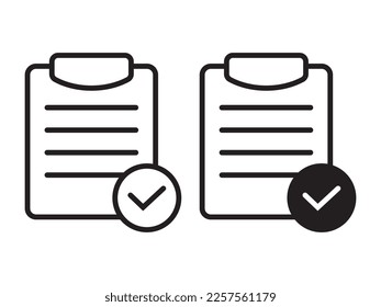 List confirmation icon in line style. Confirm list, check list, approve form icon.