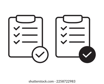 List confirmation icon in line style. Confirm list, check list, approve form icon. Stock vector illustration.