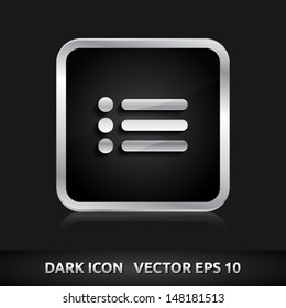 List of contacts icon | color dark black silver metal grey white | icon set | abstract vector symbol | template design | shadows shiny | business button | abstract 3d