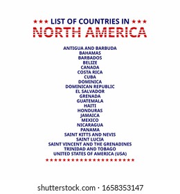 List of countries in north america. Vector illustration