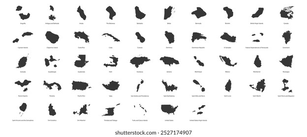 Lista de países na América do Norte. Ilustração vetorial